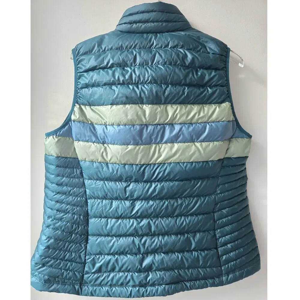 Patagonia Womens XL Down Puffer $179 Dark Borealis Green Striped Vest Retro